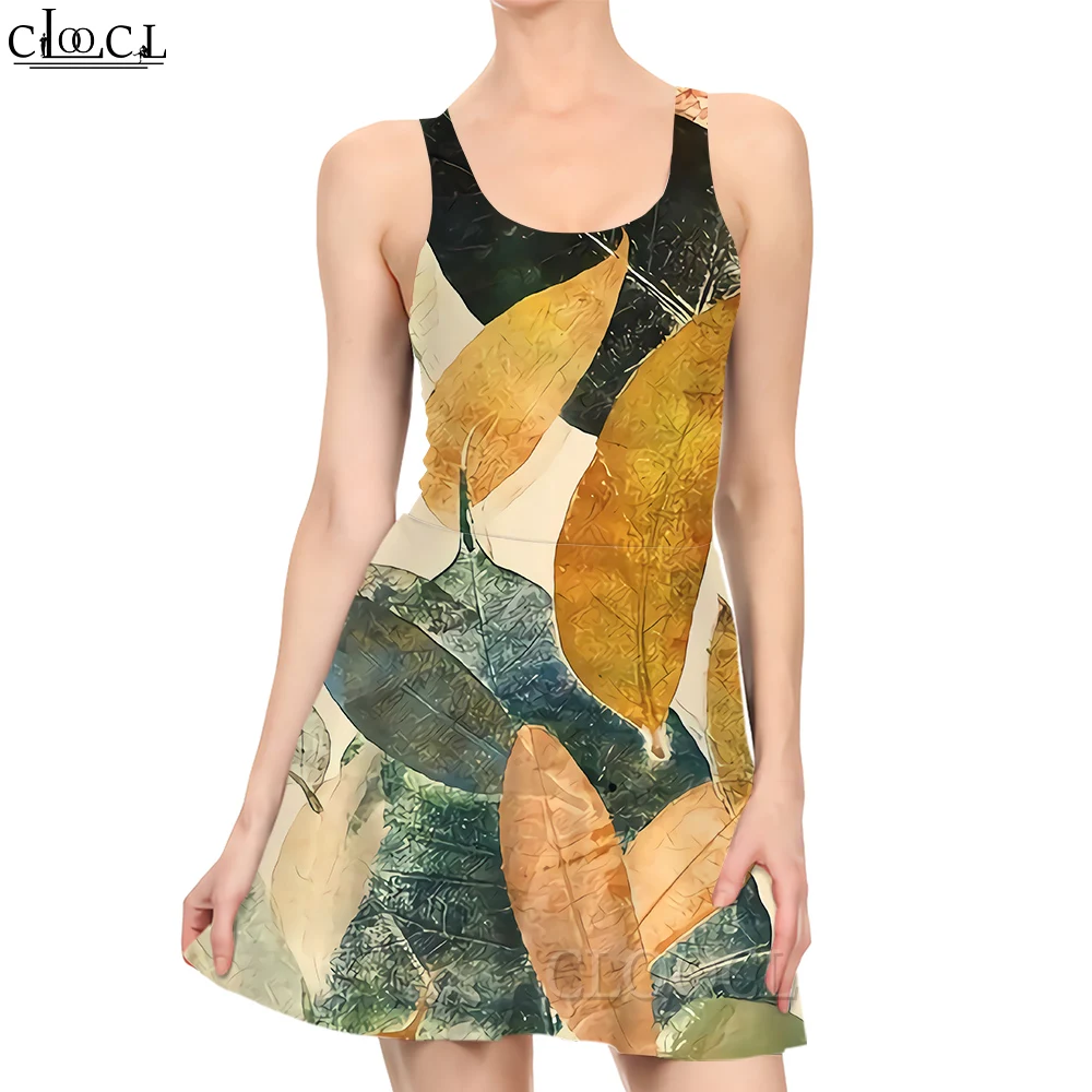 CLOOCL New Fashion Women Mini Dress Fallen Leaves Pattern 3D Printing Summer Female Sleeveless Short Dresses Casual Style