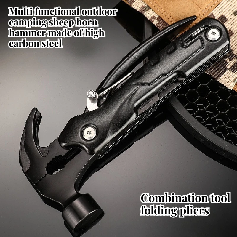 

NEW Outdoor Camping Hiking Folding Sheep Horn Hammer High Carbon Steel Survival Multifunctional Combination Emergency Equipment