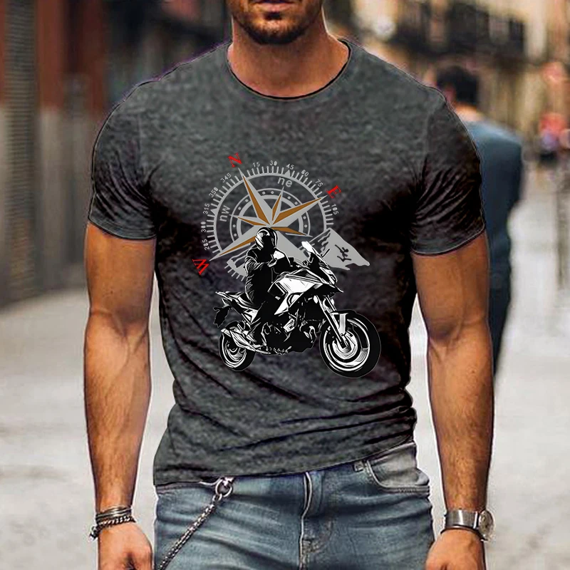 Mountain Motorcycle and Compass Graphic Tshirt Funny Trip Men Shirt Fashion Harajuku T-shirt Loose Men Brand Motorcycle T-shirts