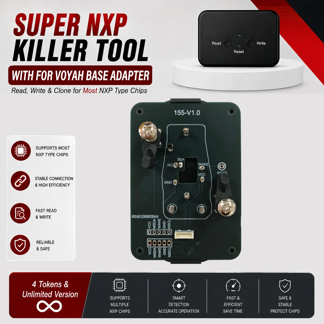 For Voyah Key All NXP Smart Keys Clones 4 Tokens &  Unlimited Version Super NXP Killer Read Copy Device With Adapter Base