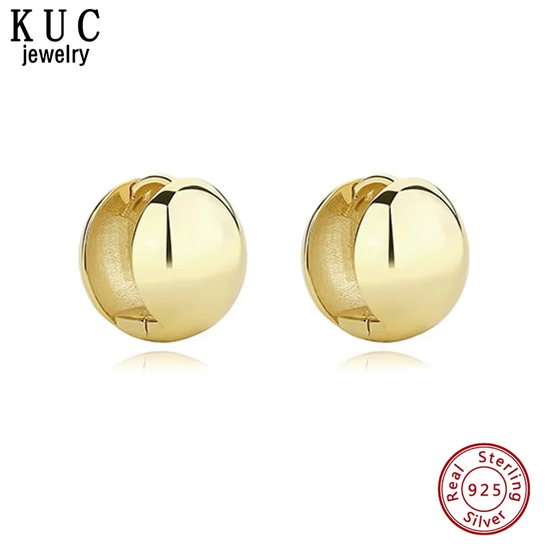 

925 Sterling Silver Original Certificate Dome Ball Huggie Hoop Earrings For Women Fine Dainty Jewelry