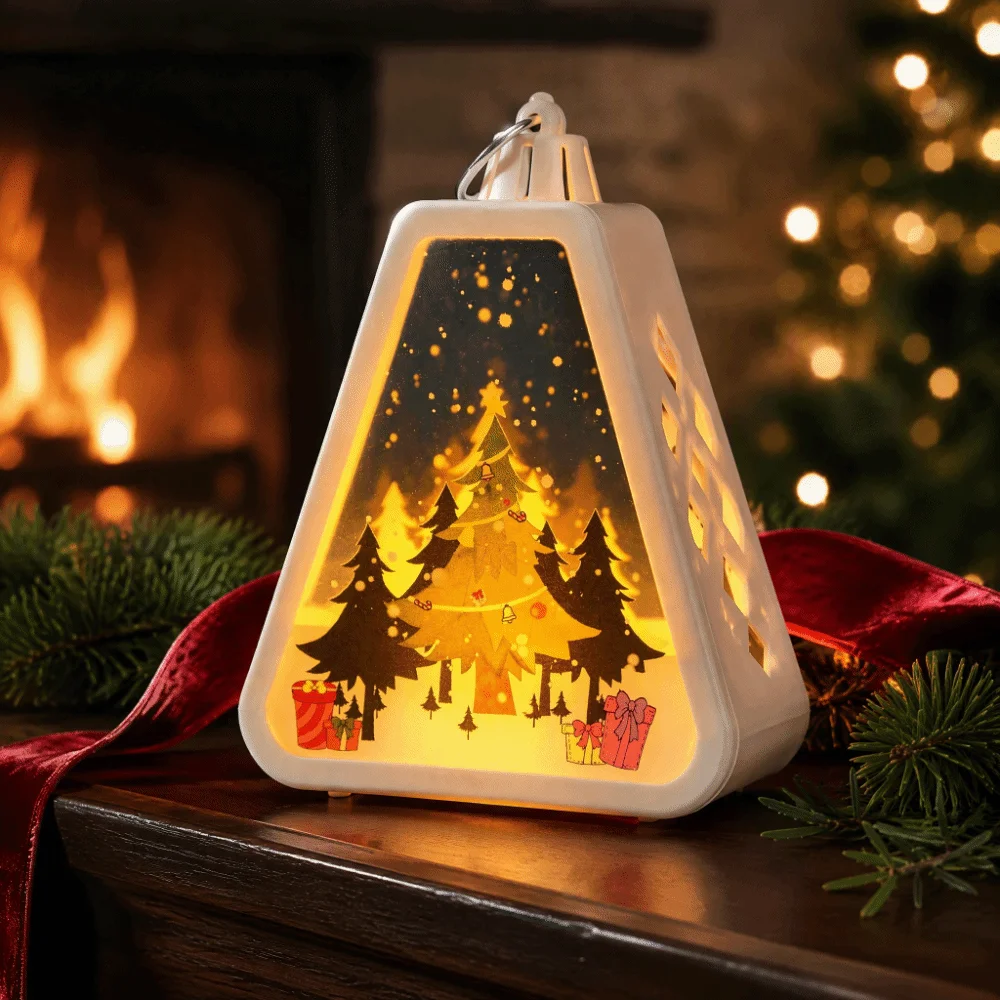 Vintage Style Christmas Lantern Decor Soft Glowing Retro Design Desktop Night Lamp Warm Cozy Light Up LED Glowing Decoration