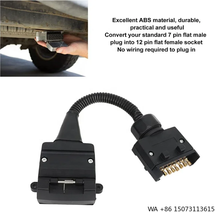7-Pin Flat to 12-Pin Trailer Socket Universal Extension Spiral Cable Adapter