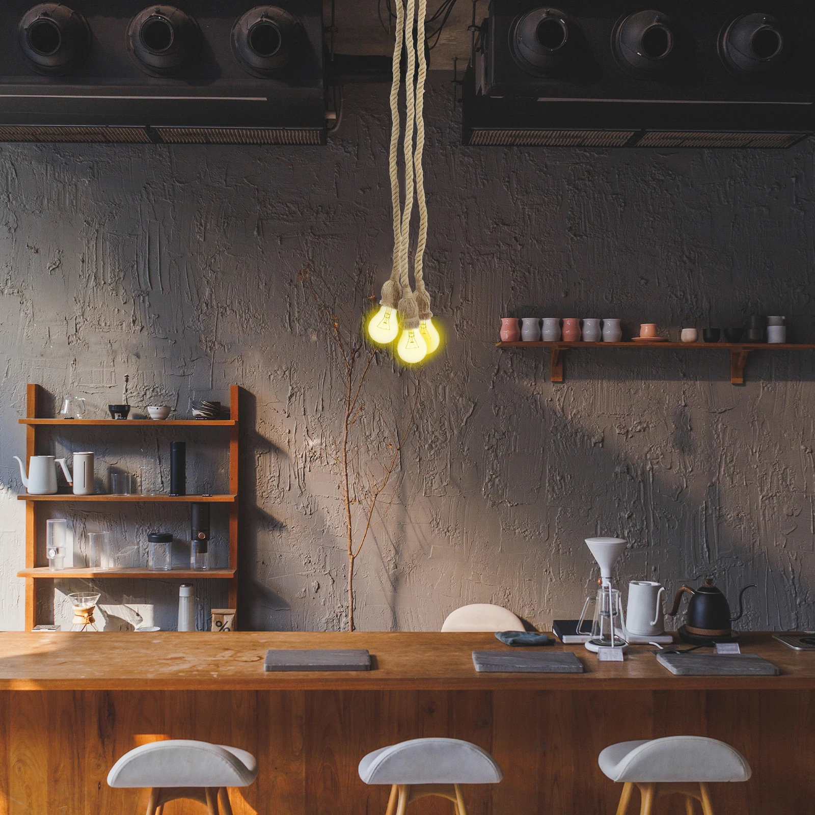 

Vintage Rope Pendant Light Cafe Bar Hallway Adjustable Height Copper Iron ABS Lamp Sockets Parts Cord Supply