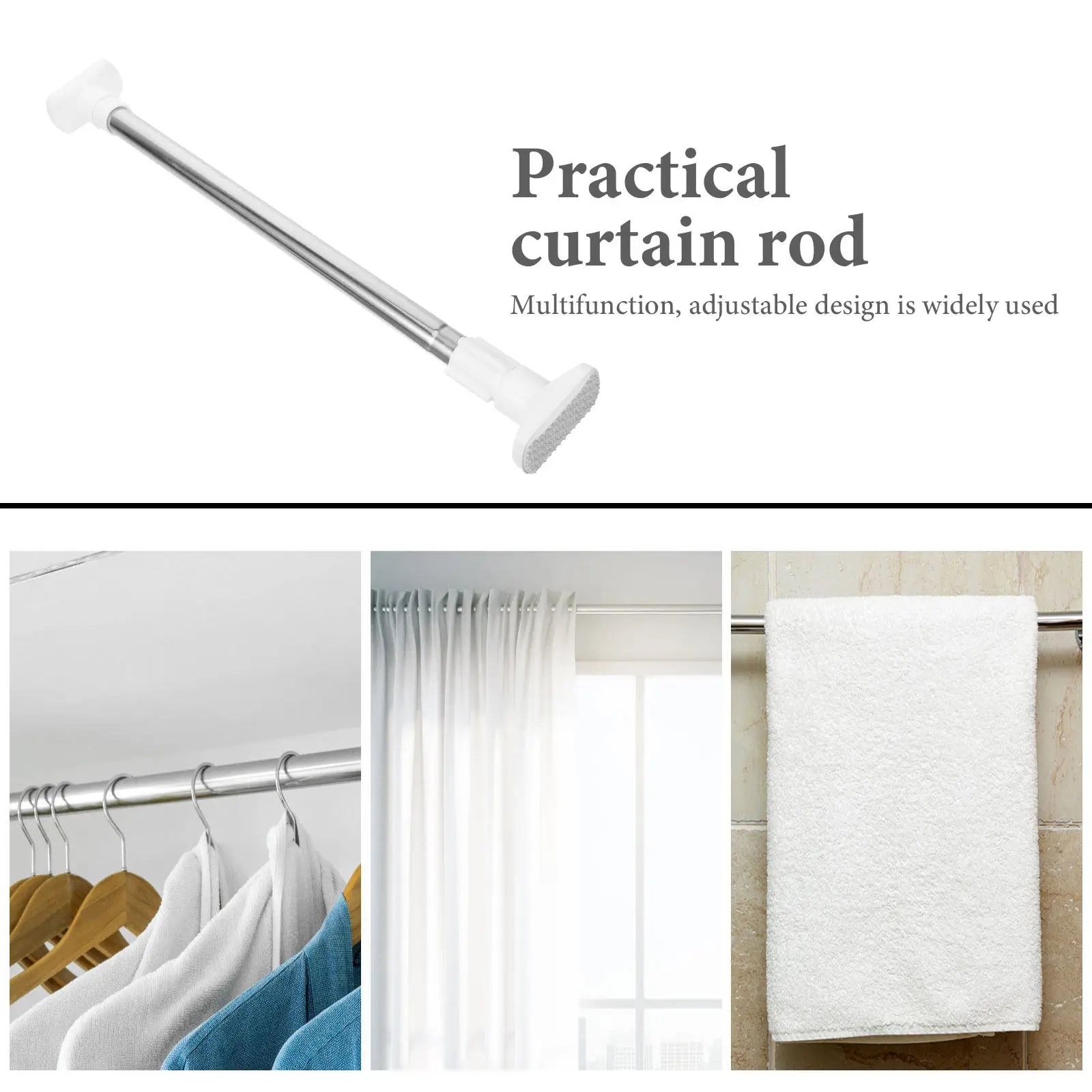 1Pcs Shower Curtain Rod Stainless Steel Telescopic No Punching Adjustable Anti-Rust Retractable Curtain Rod for Home Bathroom