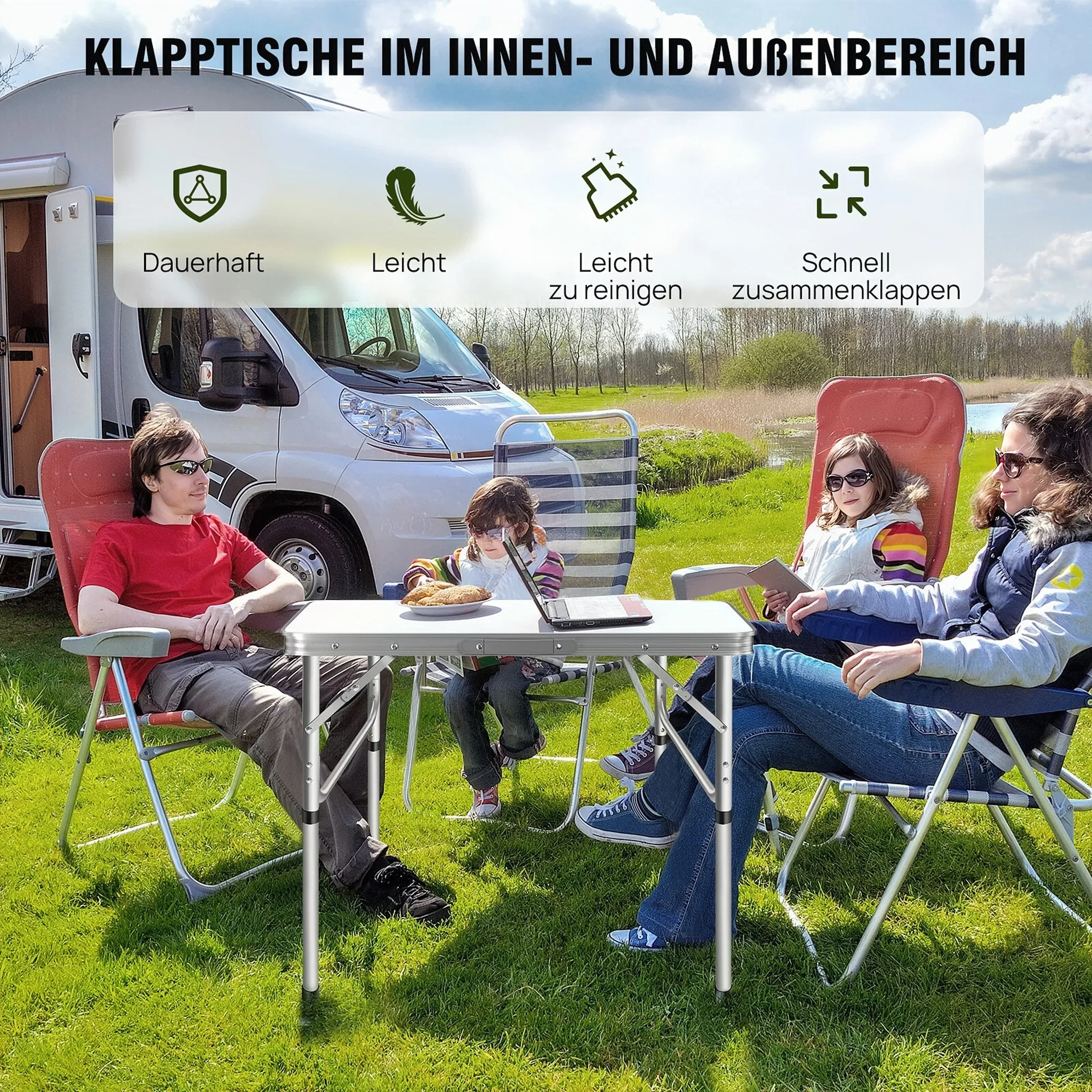 طاولة تخييم قابلة للطي بارتفاع قابل للتعديل من BRIEFNESS - مكتب نزهة محمول مع مقبض حمل لحفلات الحديقة الداخلية والخارجية