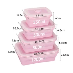 Collapsible Food Storage Containers with Lids & Vent, 11.8 oz, Kitchen Stacking Silicone Collapsible Meal Prep Container Set for