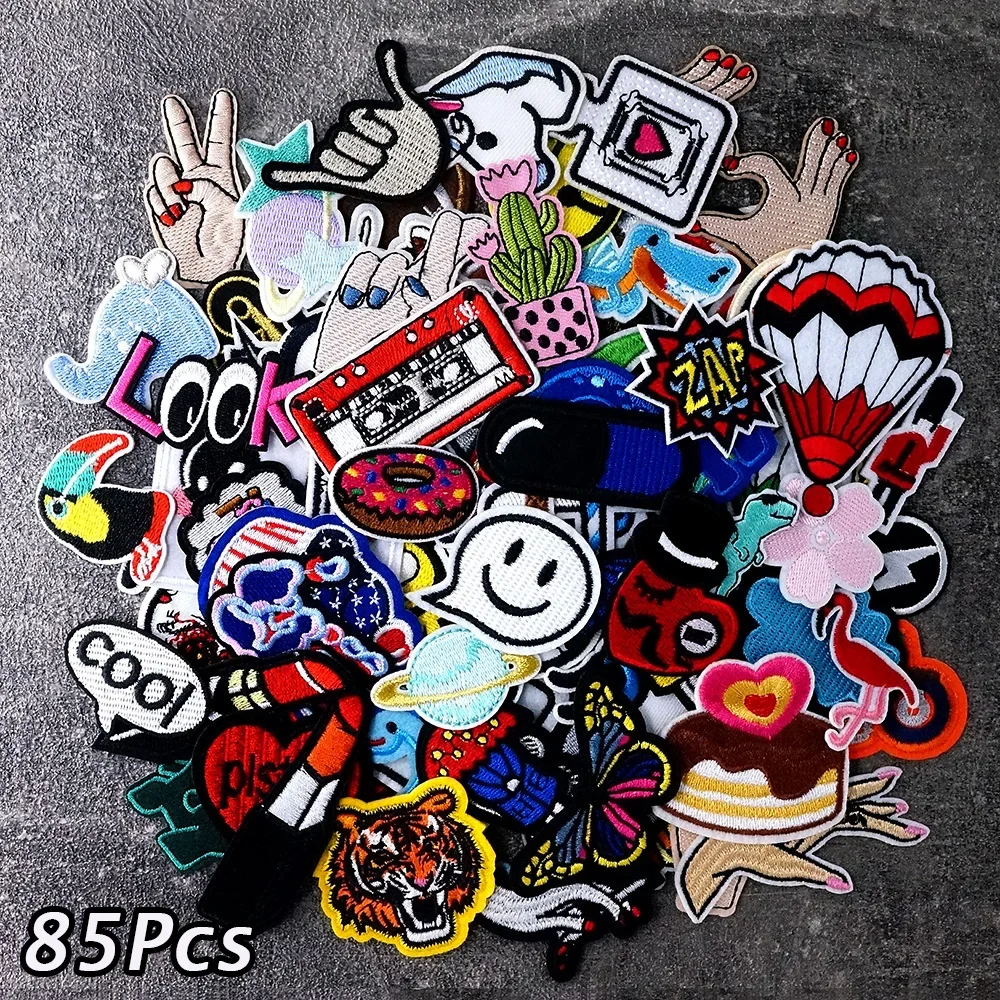 85Pcs/Lot Lipstick Aircraft Dinosaur Patches Embroidery Applique Ironing Clothing Sewing Supplies Decorative Handmade Patch