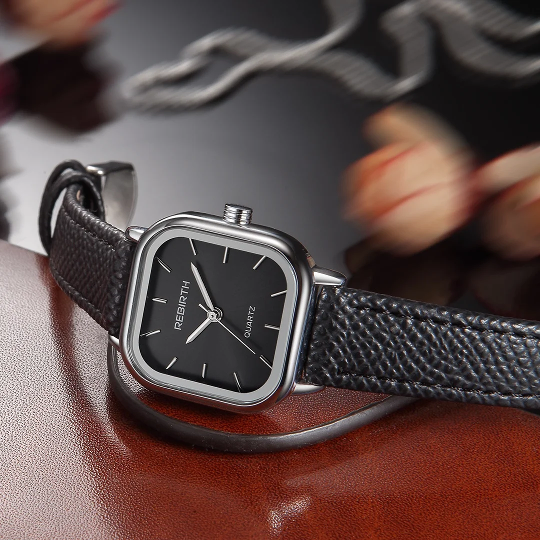 REBÊNCIA 2045L Moda Mostrador Quadrado Relógios Femininos Casual Pulseira de Couro Relógio de Pulso de Quartzo Reloj Mujer سا experien 