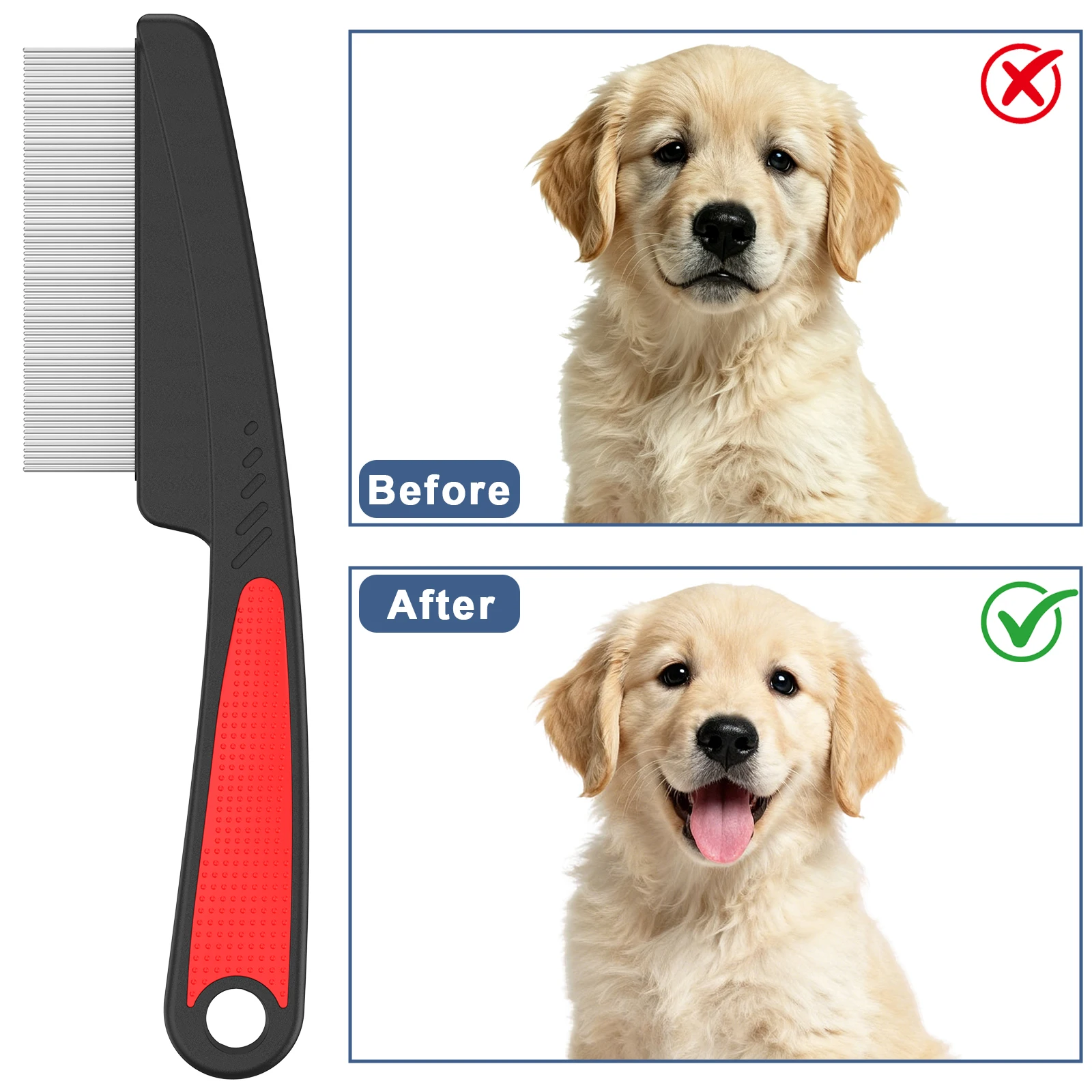 Professioneller Flohkamm für Hunde, Katzen und andere Haustiere – ideal zum Entfernen von Flöhen und Zecken sowie zum Ausbürsten von ausgefallenem Fell. – Detail 6