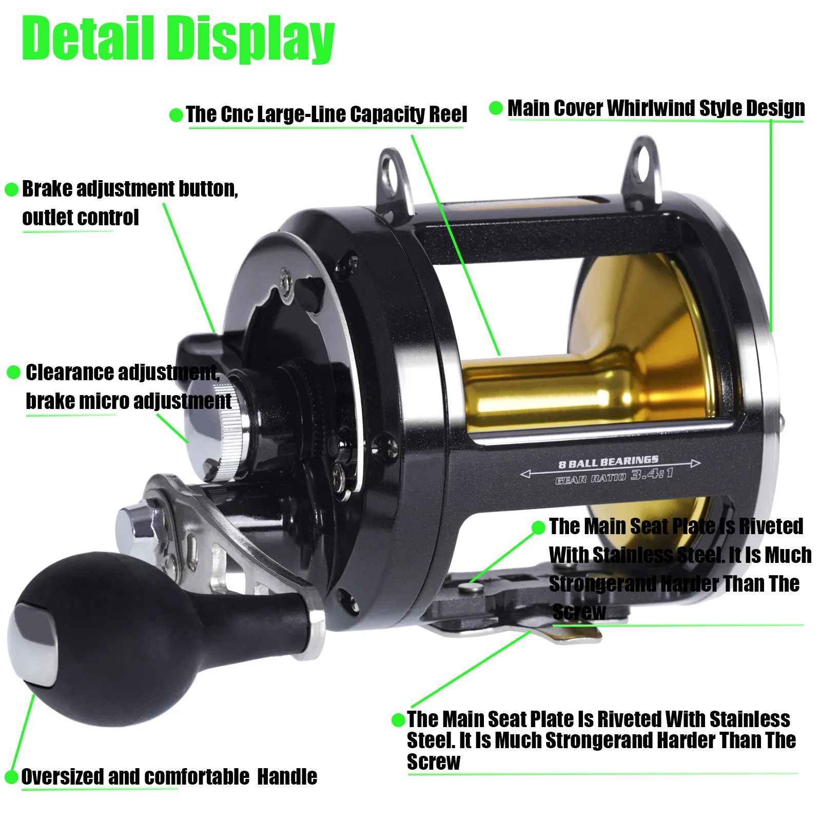 SAMOLLA Sea Fishing Iron Plate Drum Wheel Slow Shake Large Fish Wheel Deep Sea Boat Fishing