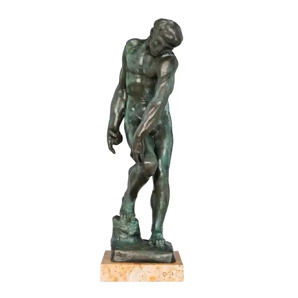 Bronze Adam Statue by Rodin Replica Famous Classical European Sculptiure for Home Office Decoration 45CM