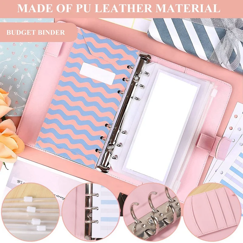 PU Leather Budget Organizer Binder Cash Envelope System Sets, For Money Planner For Storage Cash Coins