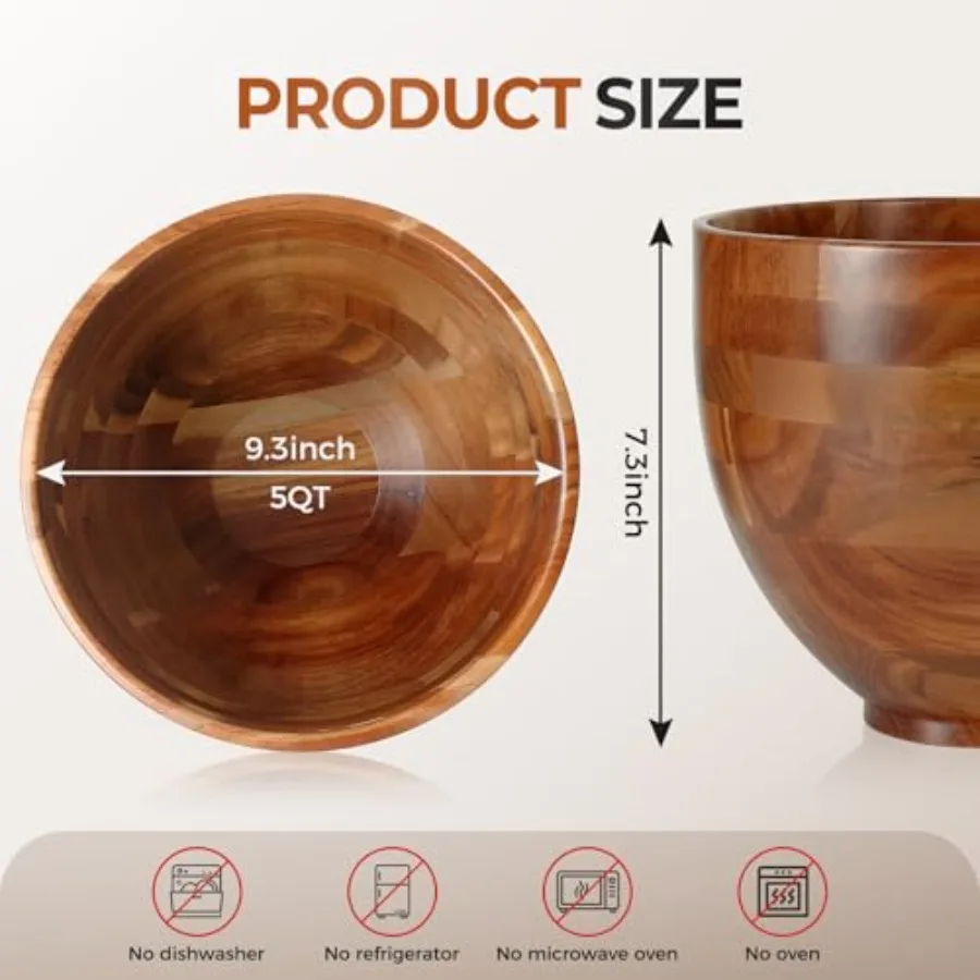 Stand mixer mixing bowl for home bakers: 9.3 x 7.3 in acacia wood, natural color, premium durability and tilt-head compatibility