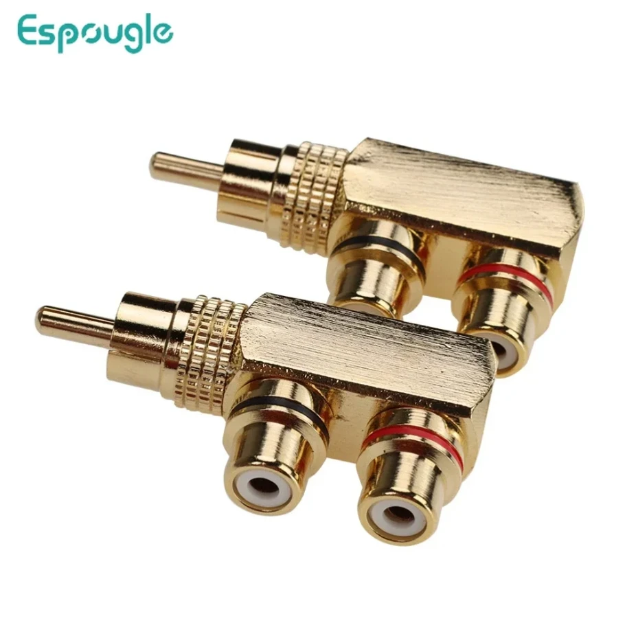 100pcs Gold Plated Copper RCA 1 Male to 2 Female Splitter Adapter AV Video Audio Connector Converter