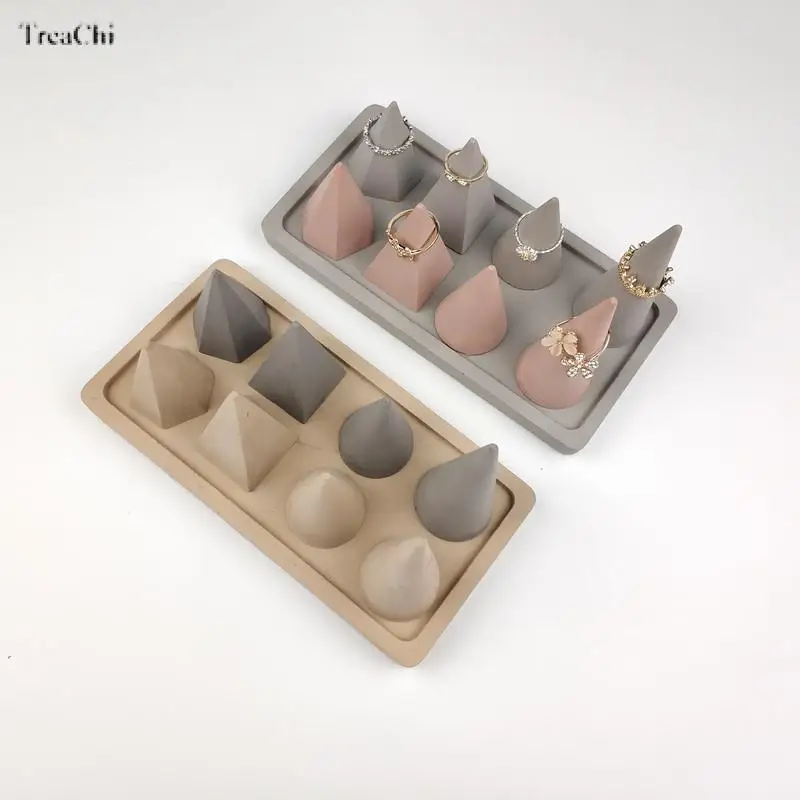 Simple Cement Cone Ring Holder Display Rack Jewelry Showcase Accessories Rings Display Panel Props Earring Tray