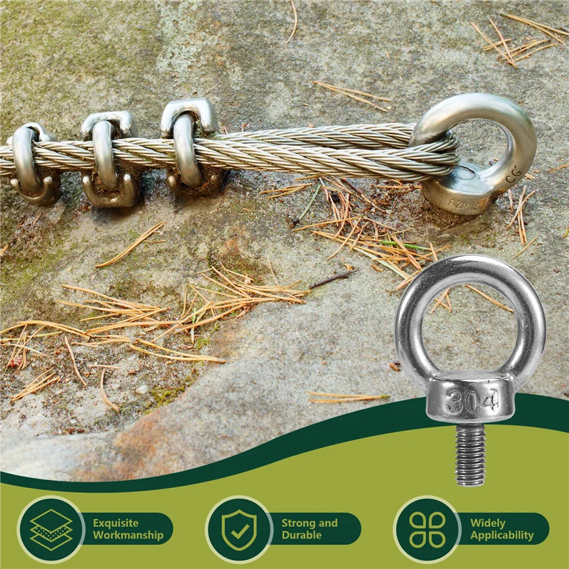 ABHU 10 шт. подъемный болт с проушиной, винт из нержавеющей стали 304, серебристый, сверхмощный M6 для подъема троса