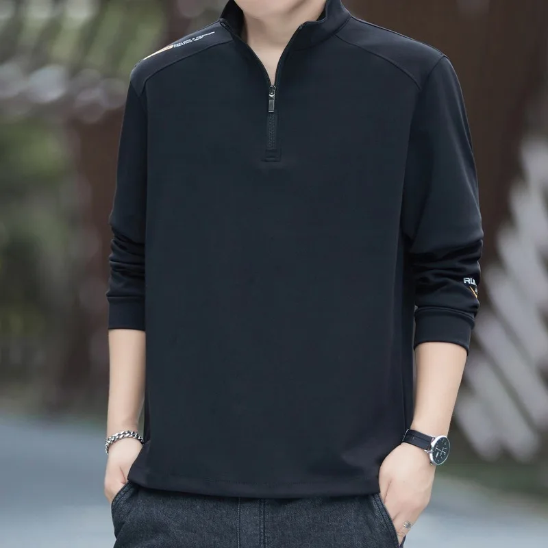 Men Half Zip Stand Collar Sweatshirt Casual Long Sleeve T Shirt Loose Base Layer Top For Spring