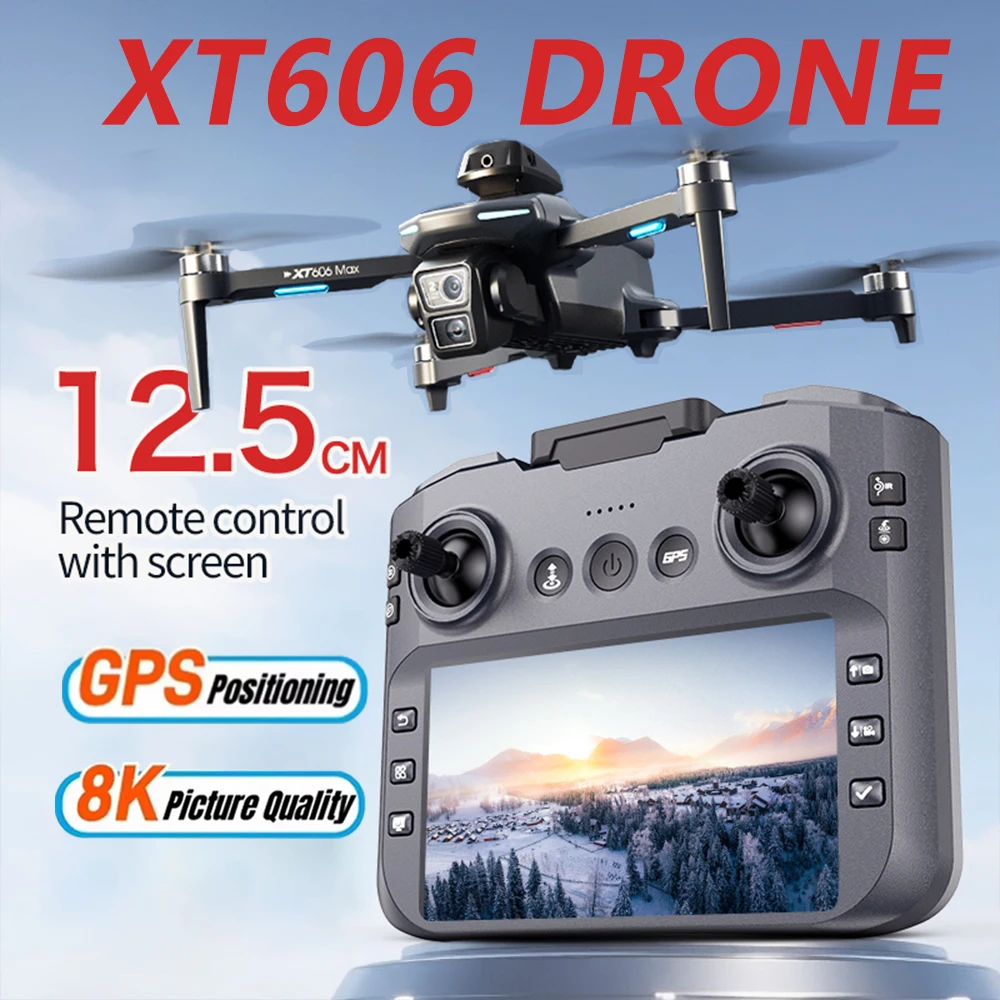 

2025 Новый XT606 GPS Дрон 4K Профессиональная HD двойная камера с экраном 5G WIFI 360 ° Бесщеточный радиоуправляемый квадрокоптер для предотвращения препятствий