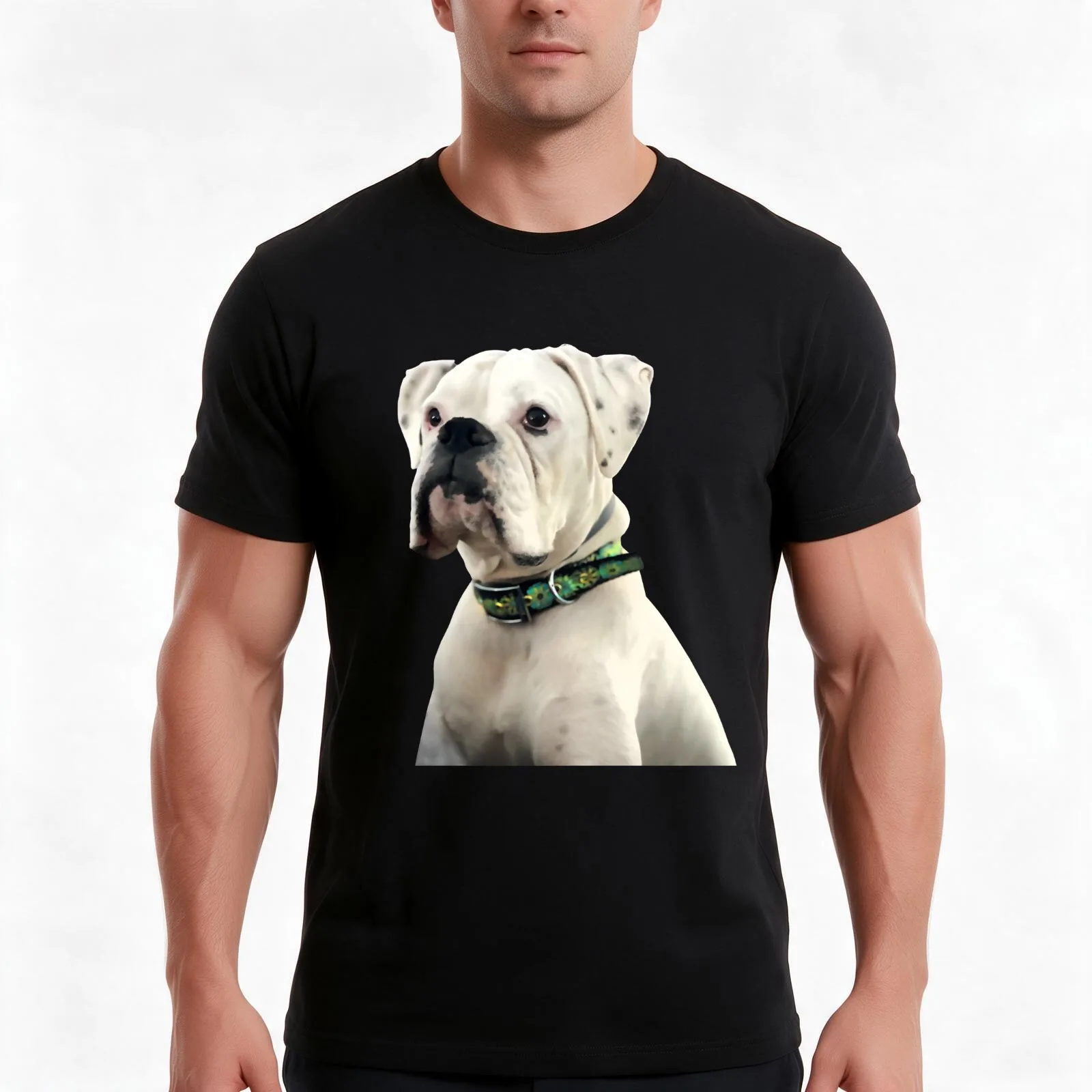 White Boxer T-Shirt, Summer Casual Cotton Tee, Oversized Streetwear Tops, Vintage Graphic Print, Loose Fit Short Sleeve