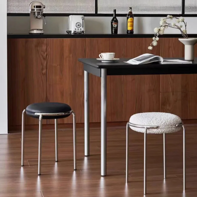 Stainless Steel Stool Modern Simple Soft Package Dining Stool Cafe Stackable Creative Bedroom Dressing
