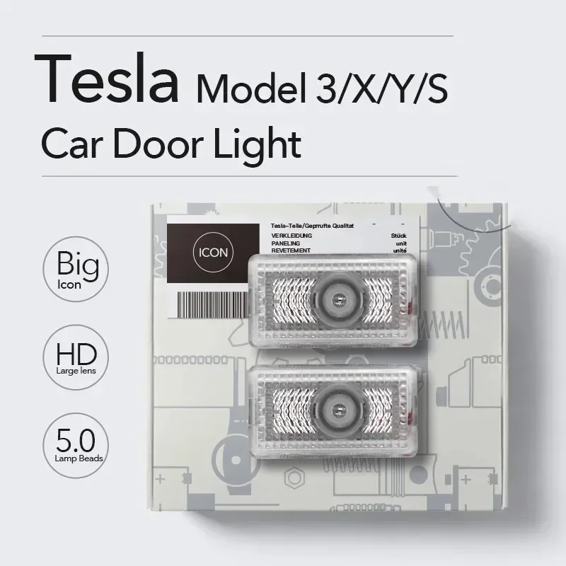 

For Tesla Welcome Car Door Light Model 3 Model X Y S 2015-2023 Courtesy Icon HD LED Lamp Projector Atmosphere light