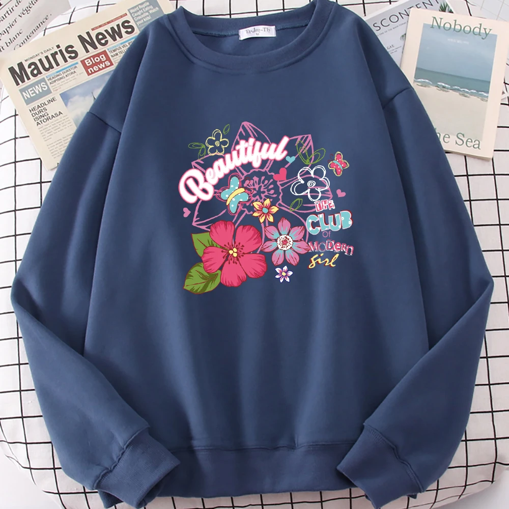 Beautiful Colorful Flowers Pattern Pullovers Women Harajuku Fleece Sweatshirt Fashion Crewneck Clothing Hip Hop Sportswears