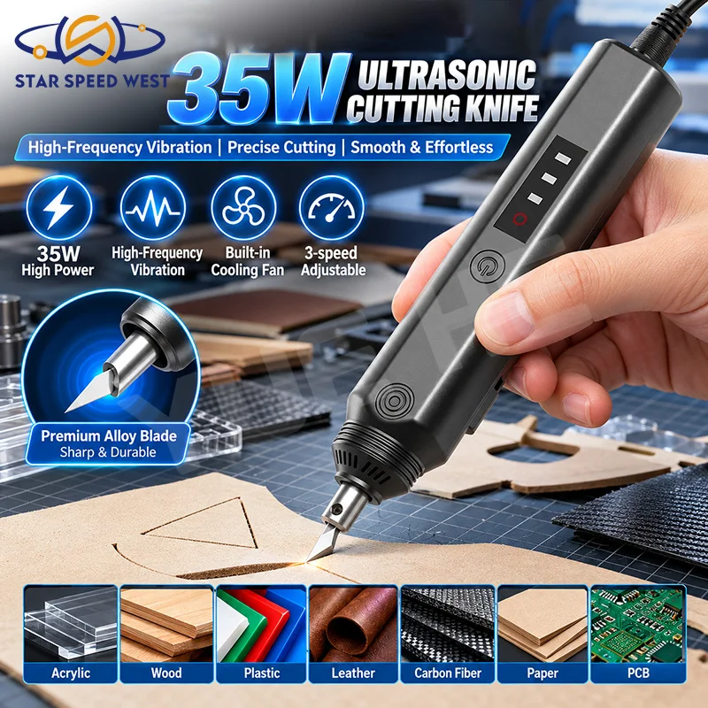 35W Ultrasonic Cutting Knife V8 Pro Handheld Cordless Cutter Pen with Cooling Fan 3 Level Adjustable for PCB Leather DIY Crafts