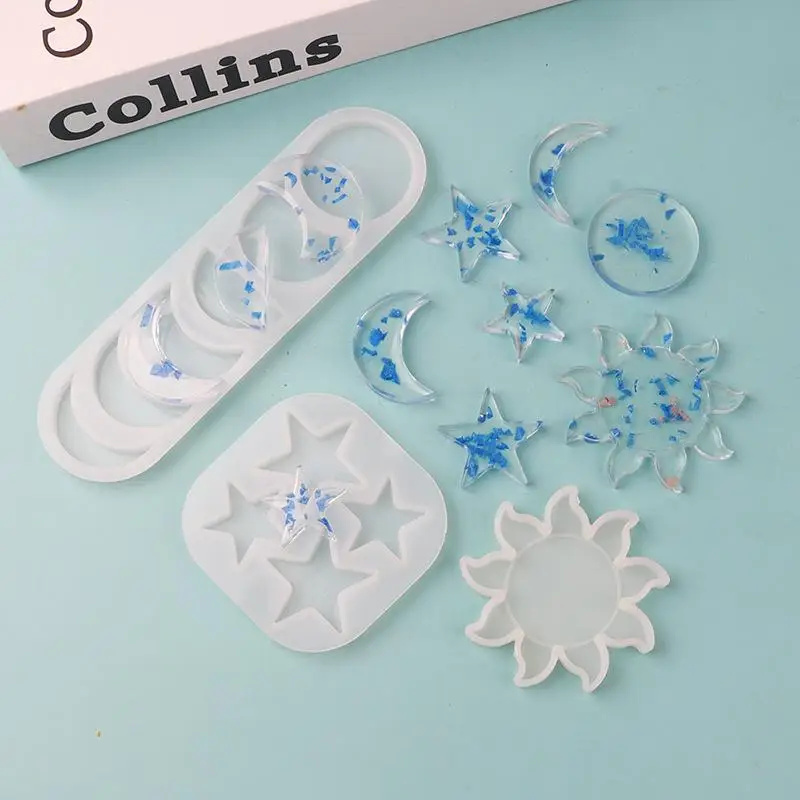 3/5pcs Sun Stars Moon DIY Keychain Pendant Silicone Mold Set Crystal Epoxy Resin Round Rectangle Pendants Jewelry