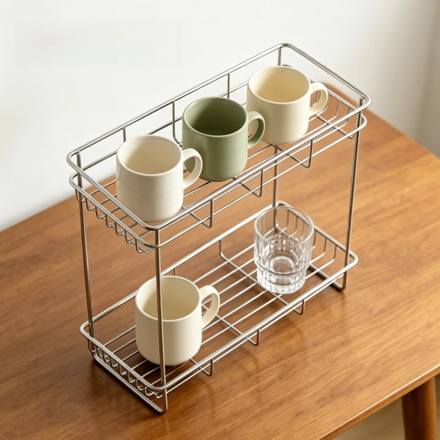 Bathroom Stainless Steel Desktop Organizer Rack Two Layers Small Washroom Cosmetic Arrangement Drain Cup Rack Storage Shelf