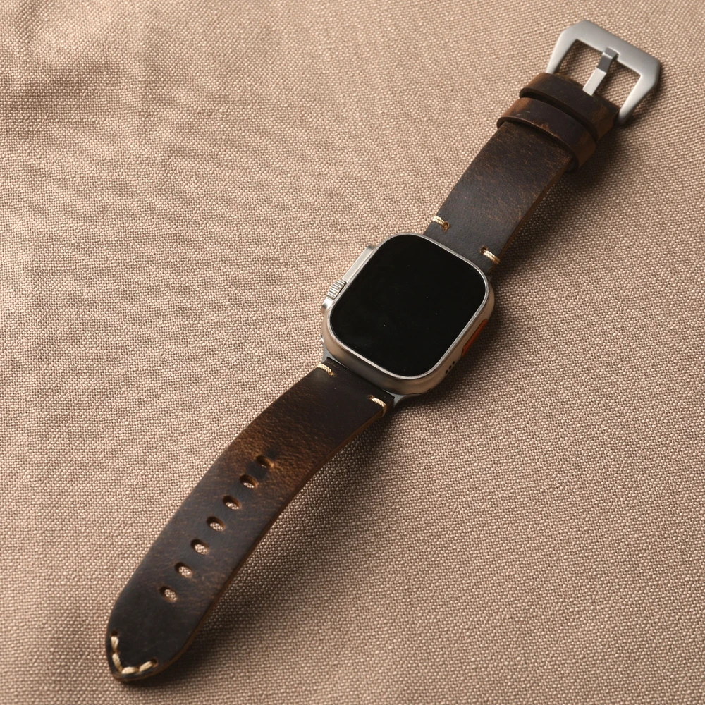 Handmade Head layer Cowhide Leather Strap For iWatch Apple Watch ultra2 49MM  45mm 44mm 42mm 45mm S10  9 Brown Vintage Strap