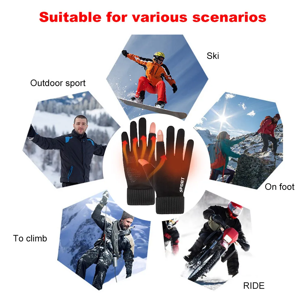 Touch Screen Winter Warm Electric Heated Gloves Non-Slip USB Rechargeable Winter Ski Gloves 2 Finger Heated Gloves for Women Men