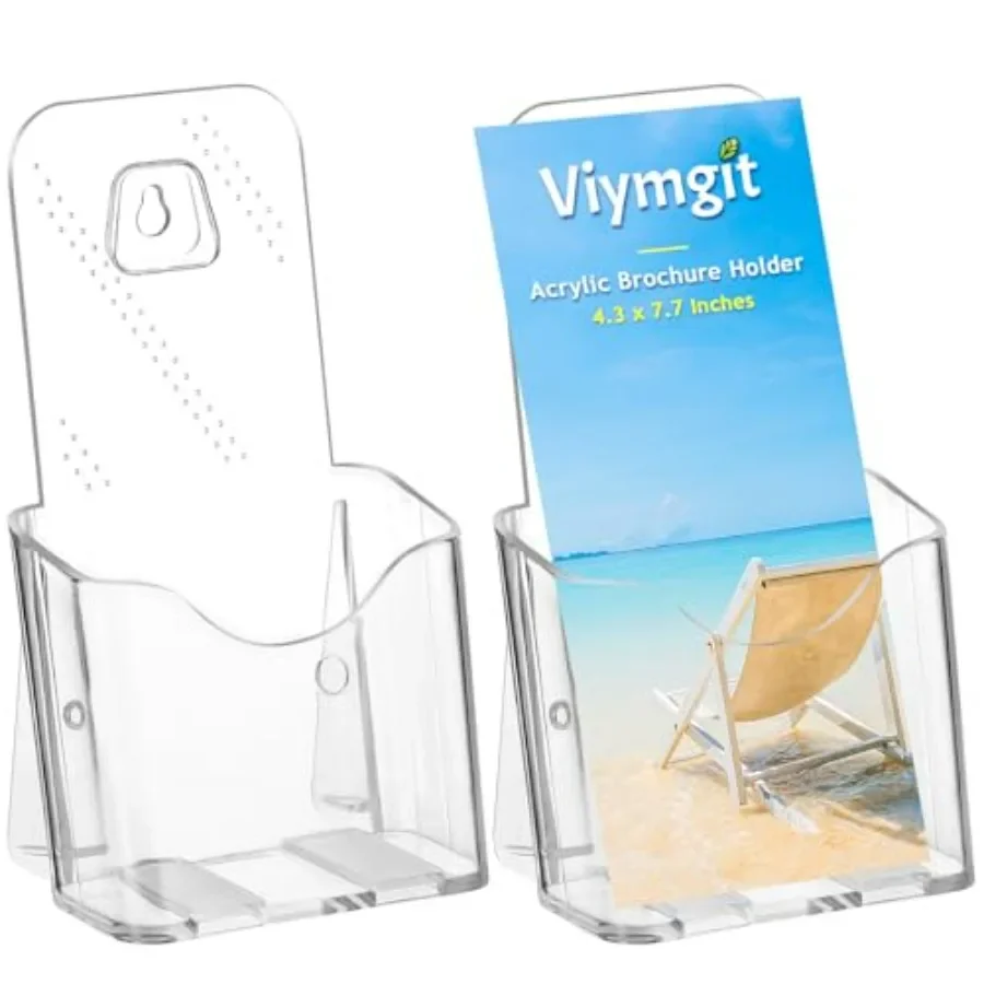 Brochure Holder Stand, 2 Pack 4 inches Acrylic Pamphlet Display Stand Wall Mount/Countertop, Clear Plastic Trifold Rack Card Ho