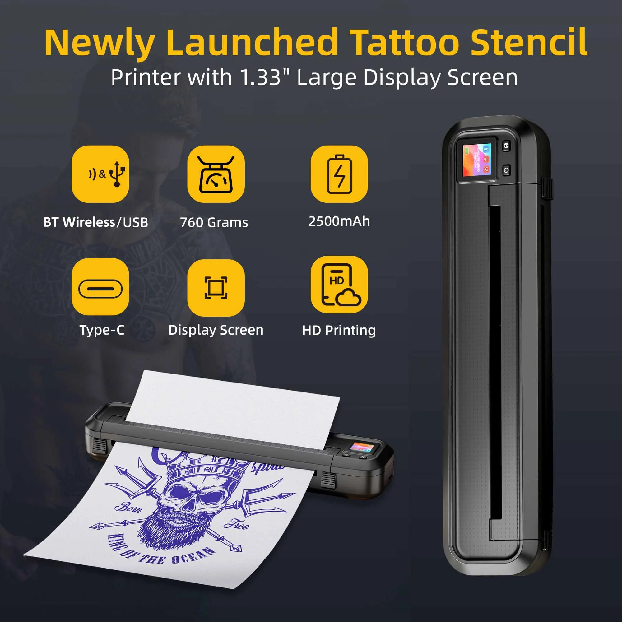 2025 New Wireless Tattoo Stencil Printer with LCD Screen Temporary Bluetooth Tattoo Transfer Machine Inkless A4 Thermal Printer