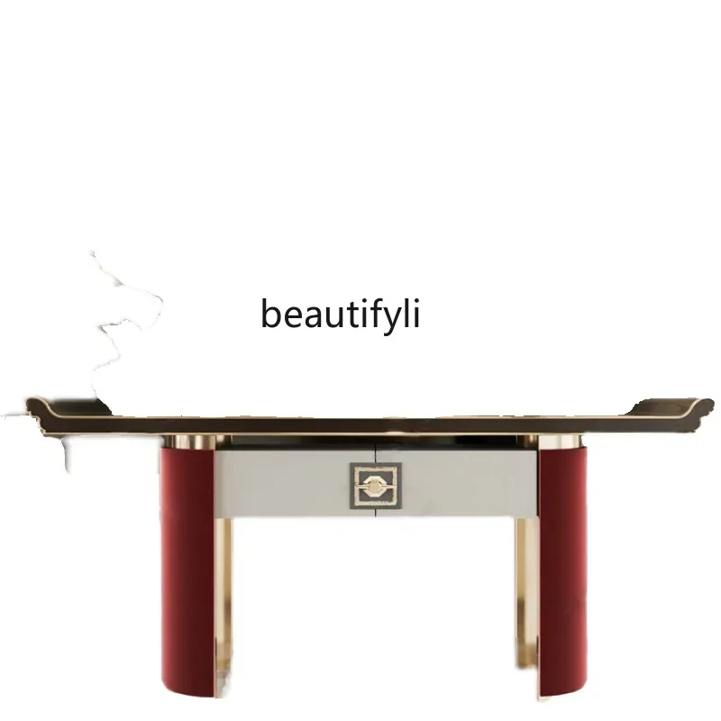 32 New Chinese style simple and light luxury entrance table retro red striped club art solid wood end viewing platform