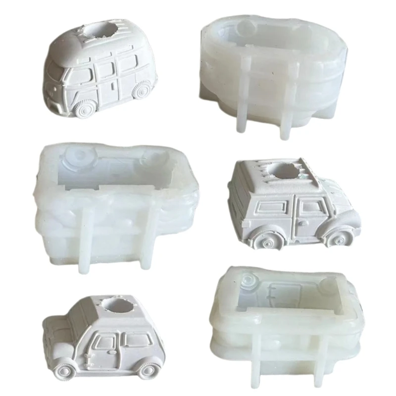 School Bus Holder Silicone Mold 3D Car Candlestick Bracket Plaster Cement Gypsum Making Mold Crafting Home 3XUA