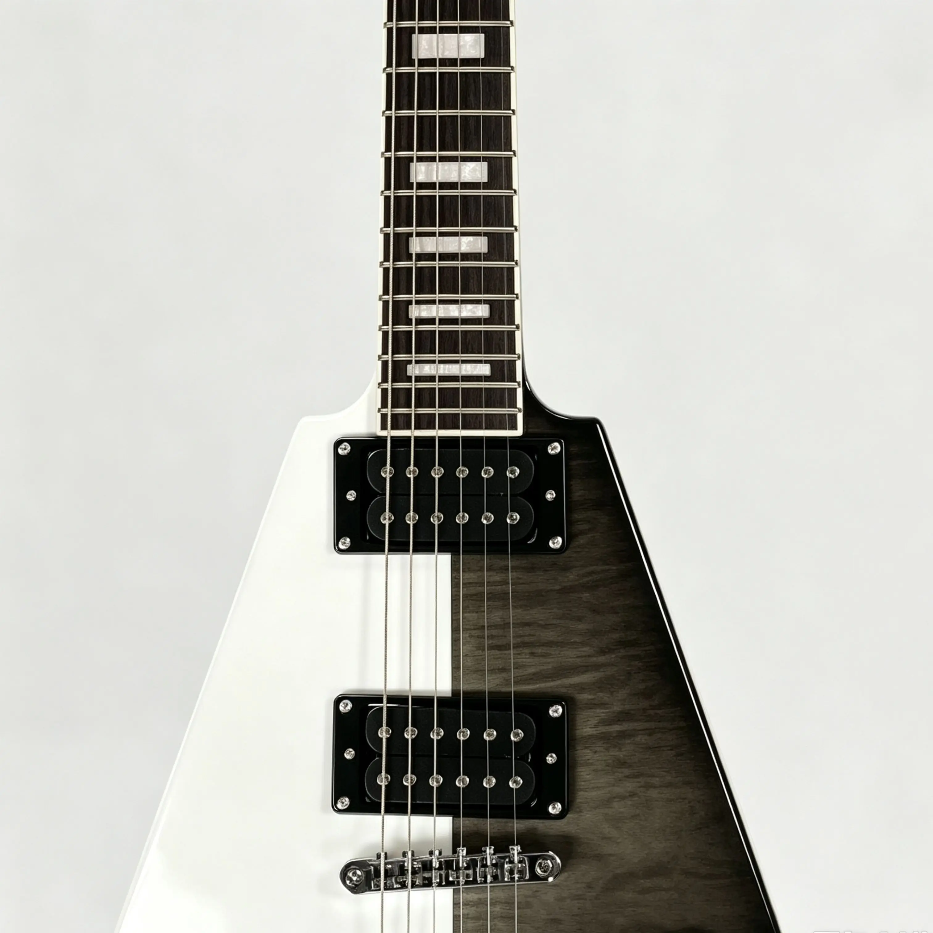 Split Black White Two-Tone Finish Electric Guitar,Smooth Fretboard,Fixed Bridge Guitars,String Instrument Rock Style Guitarra