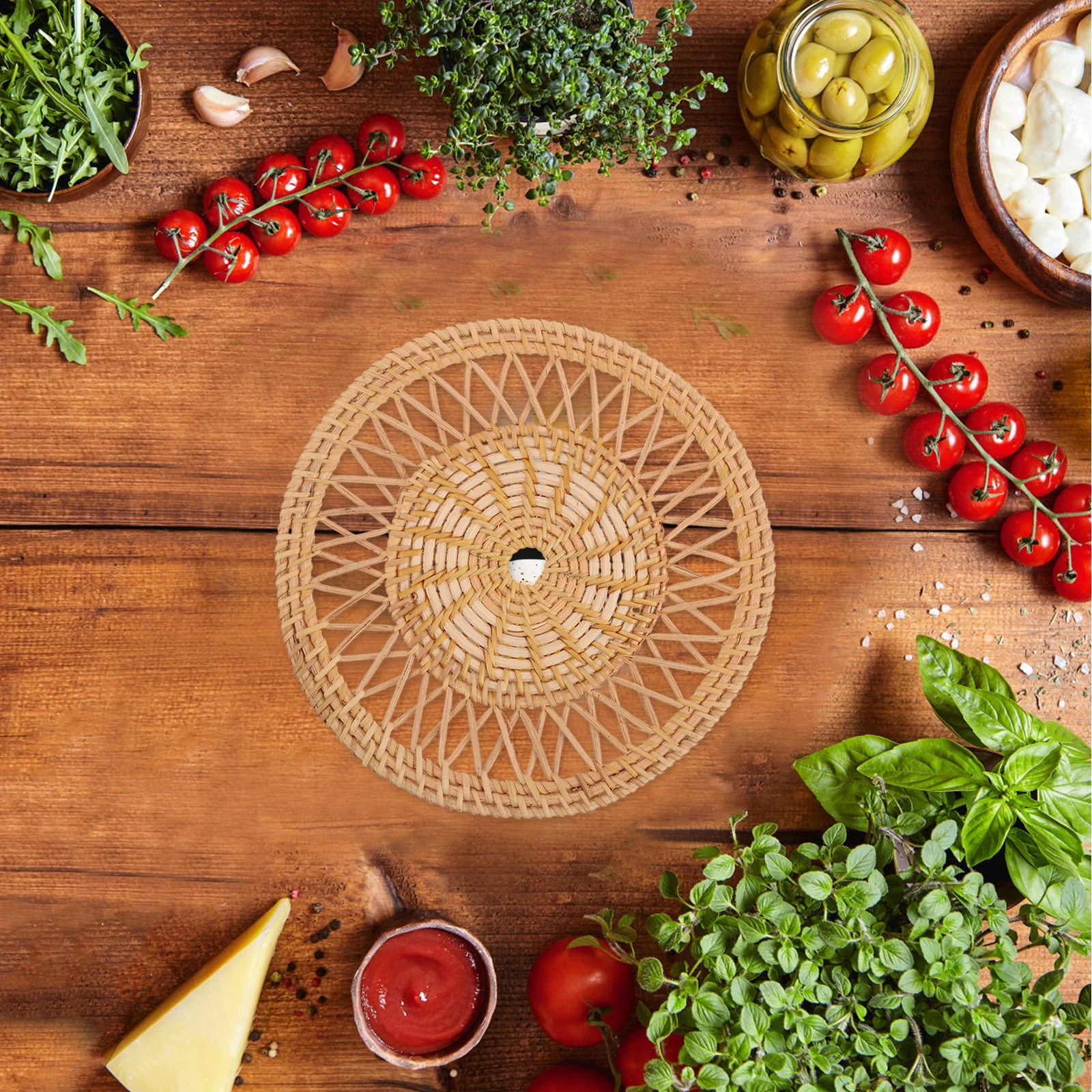 

Round Rattan Coasters Set Dining Table Placemat Heat Resistant Drink Mat Coffee Farmhouse Kitchen Accessory Anti-Scald Pan