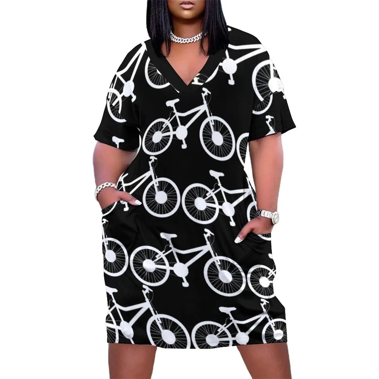 Invert bicycle pattern Loose Pocket Dress Woman fashion summer dress for women 2024