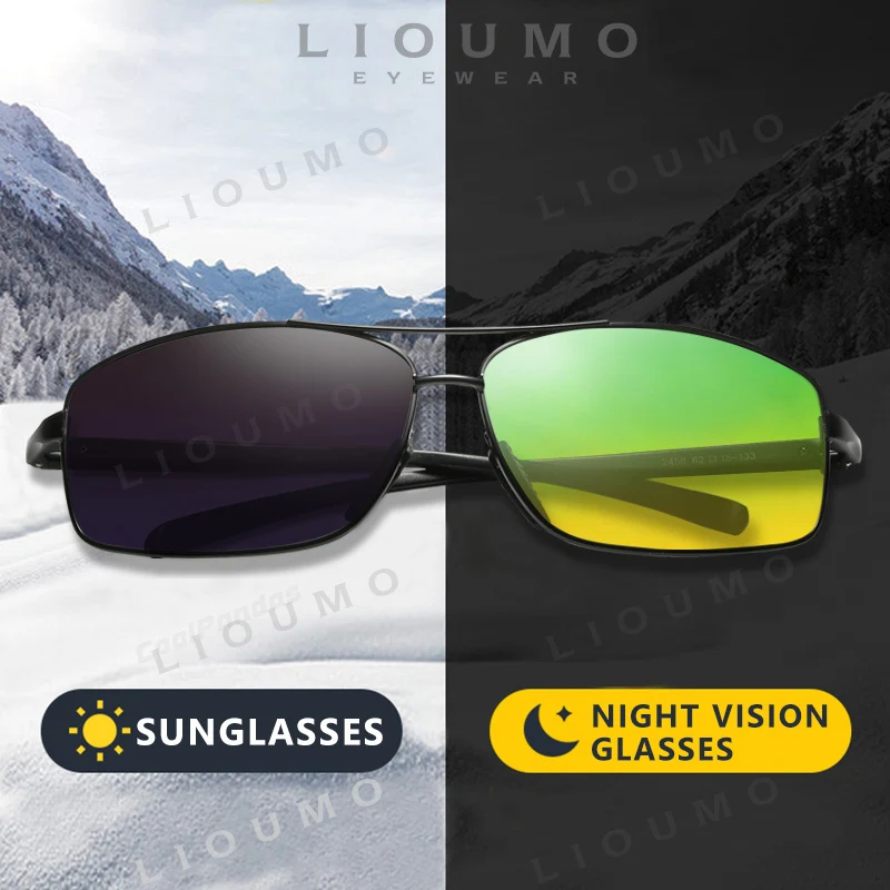 LIOUMO Photochromic Polarized Sunglasses Men Women Anti-Glare Eyewear Classic Day Night Vision Driving Glasses Chameleon Goggles
