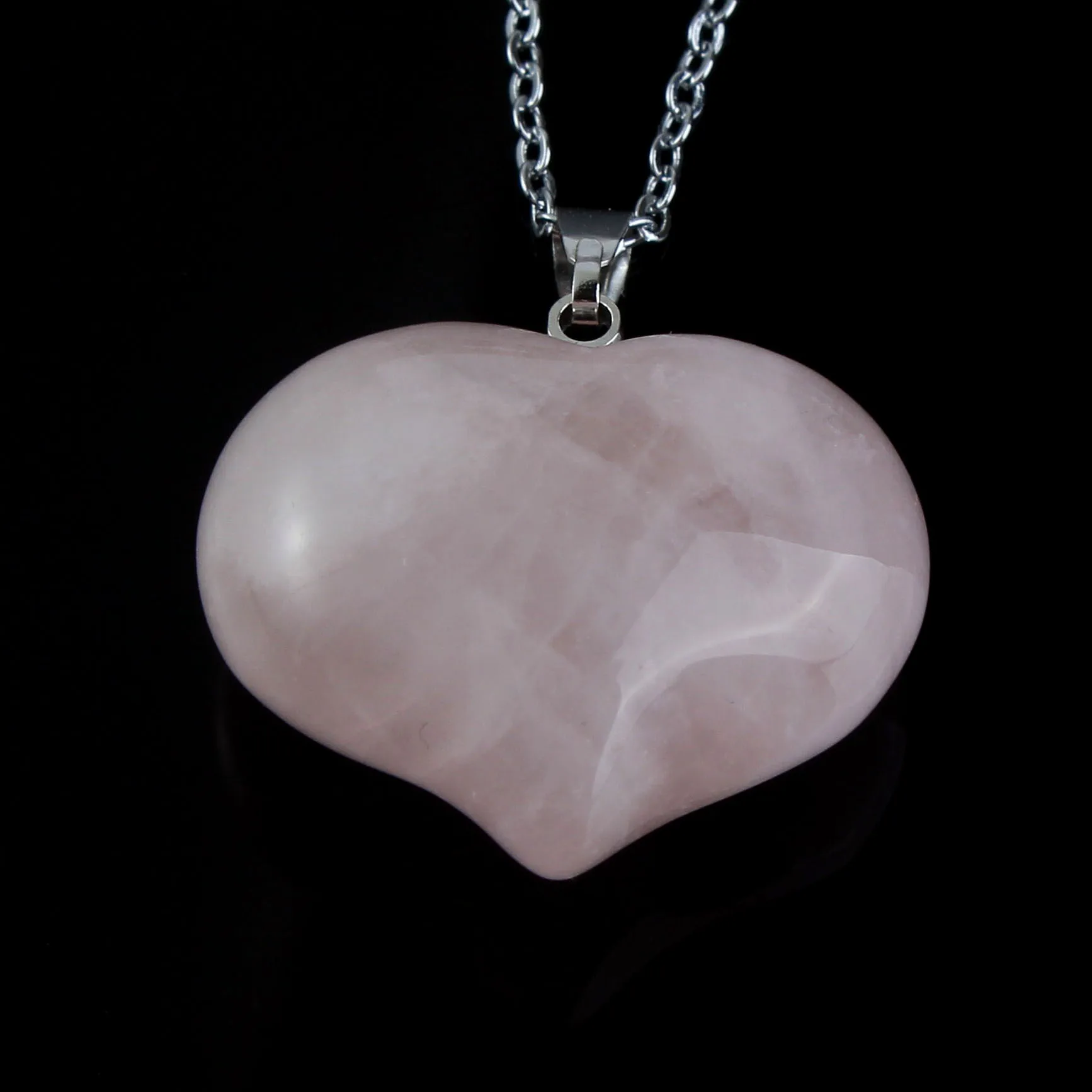 Silver Plated Natural Yellow Jade Citrine Rose Quartz Crystal Love Heart Stone Pendant Jewelry Valentine\'s Day Gift No Chain