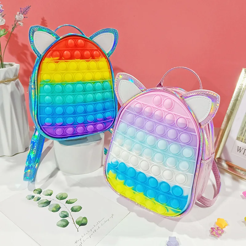 Colorful Pops Backpack for Children Girls Bubbles Bag Antistress Toys for Kids Student Simple Dimple Crossbody Bags School