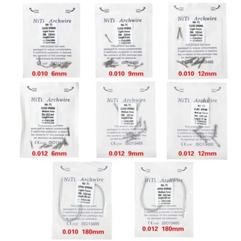 10Packs Dental Orthodontic Close Open Spring NiTi Alloy 010/012 6/9/12mm 010*180mm Coli Close Open Acessorios High Quality