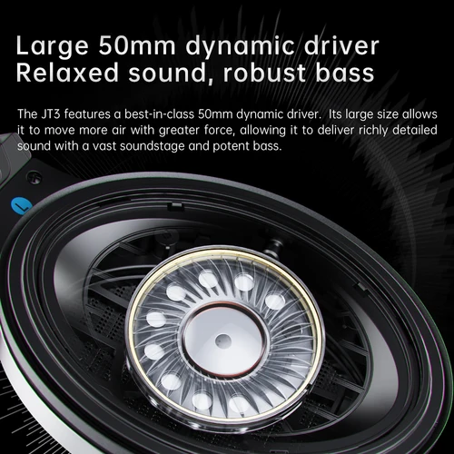 Imagen 2 del producto FiiO JT3 Auriculares supraaurales abiertos, controlador dinámico de 50 mm, diafragma compuesto PEK+PU, cable desmontable de 3,5 mm con micrófono