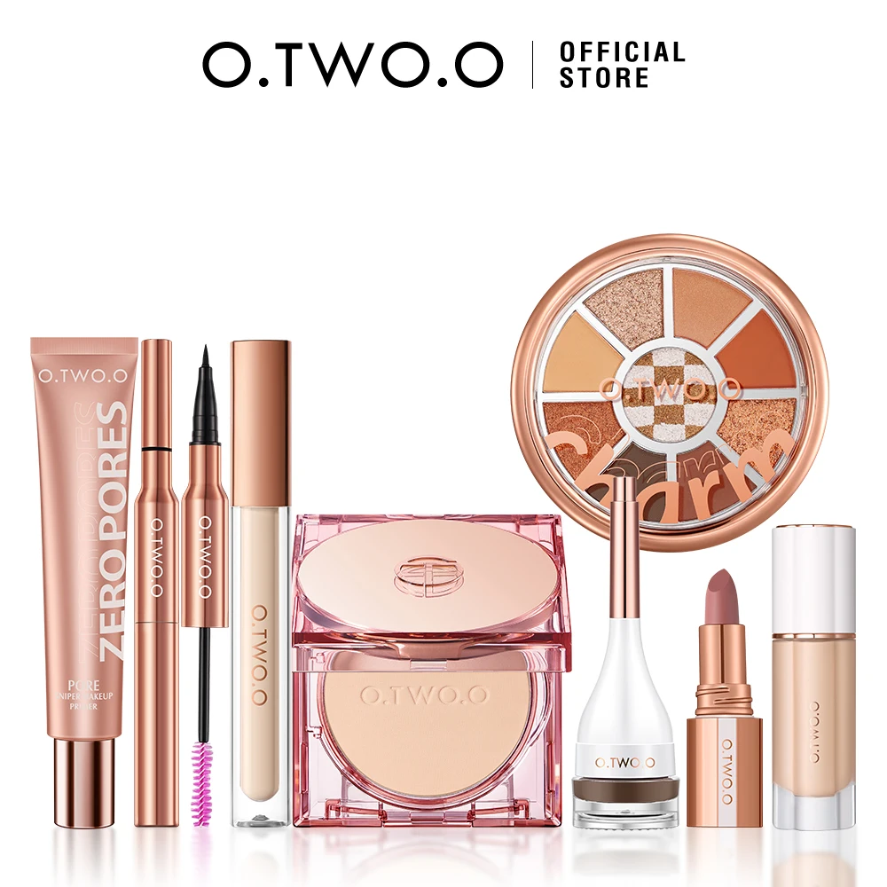 O.TWO.O 9pcs Full Makeup Face Setting Powder Primer Base Mascara Eyeliner Pen Eyebrow Tint Lipstick Eyeshadow Make-up for Women