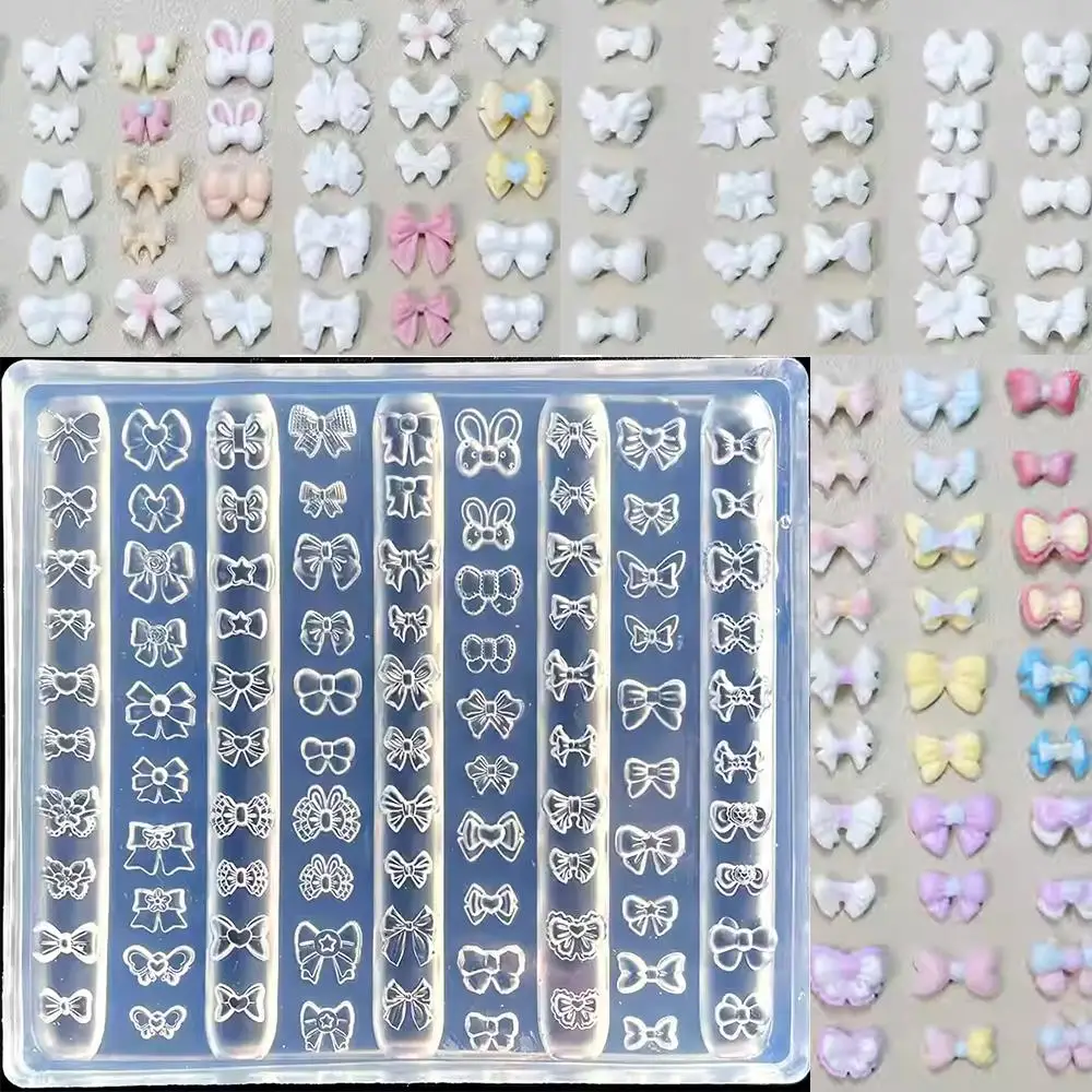 1 Uds. Molde 3D de silicona para decoración de uñas con lazo, 90 formas, cinta dulce, plantillas para uñas, plantillas de manicura de diseño DIY para moldes de dijes para uñas