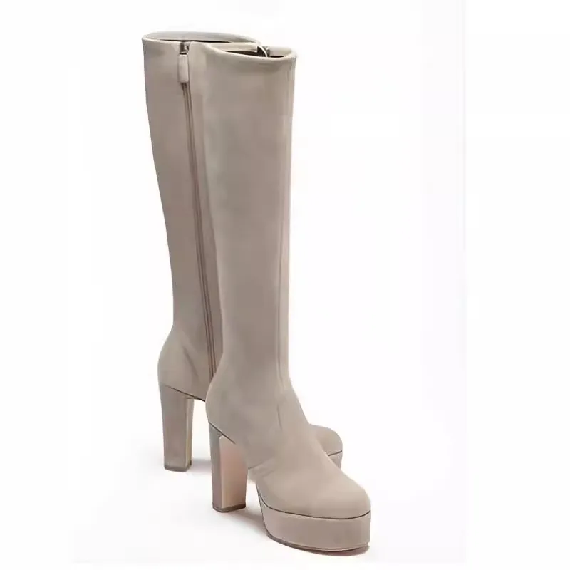 

European and American plus high heels waterproof platform new elastic boots autumn and winter high boots round toe women's boots