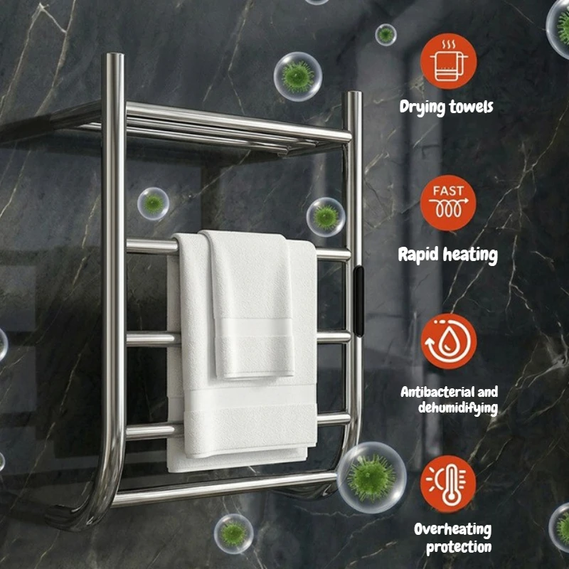 Stainless Steel Electric Heated Towel Rail Waterproof Towel Warmers Antibacterial Clothes Dryer Durable Bathroom Fixture Home