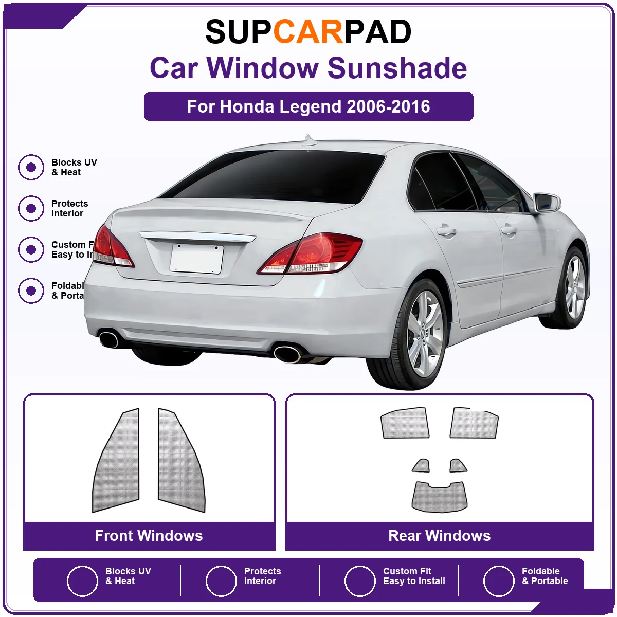 For Honda Legend 2006-2016 Pre‑Cut Auto Window Sunshade Anti‑UV Car Sun Visor Protector