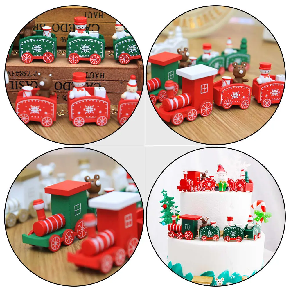 

1pc Wooden Christmas Decor Small Train Decoration For Kids Wood Train Desktop Holiday Xmas Ornament Shop Window Display Craft